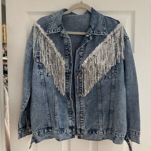 SHEIN Blue Denim Jacket with Silver Accents